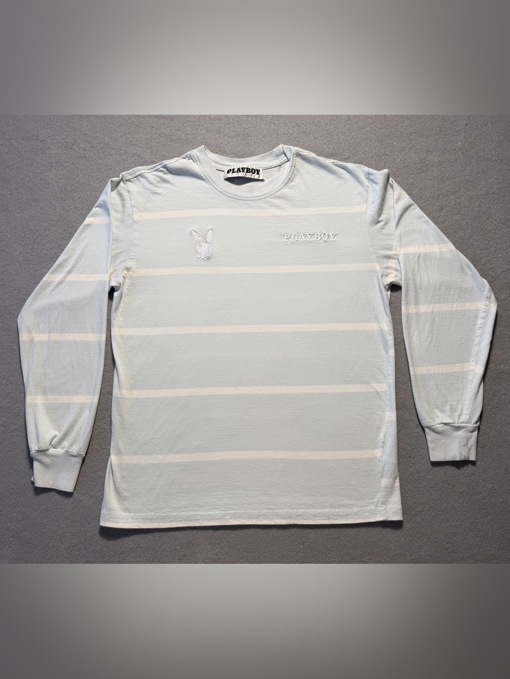 Playboy By PacSun Striped Long Sleeve T-Shirt Men’s Medium Blue Embroidered Logo